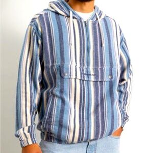 Quicksilver Neo Blue Stripe Cotton Men’s Pullover Drawstring Hoodie